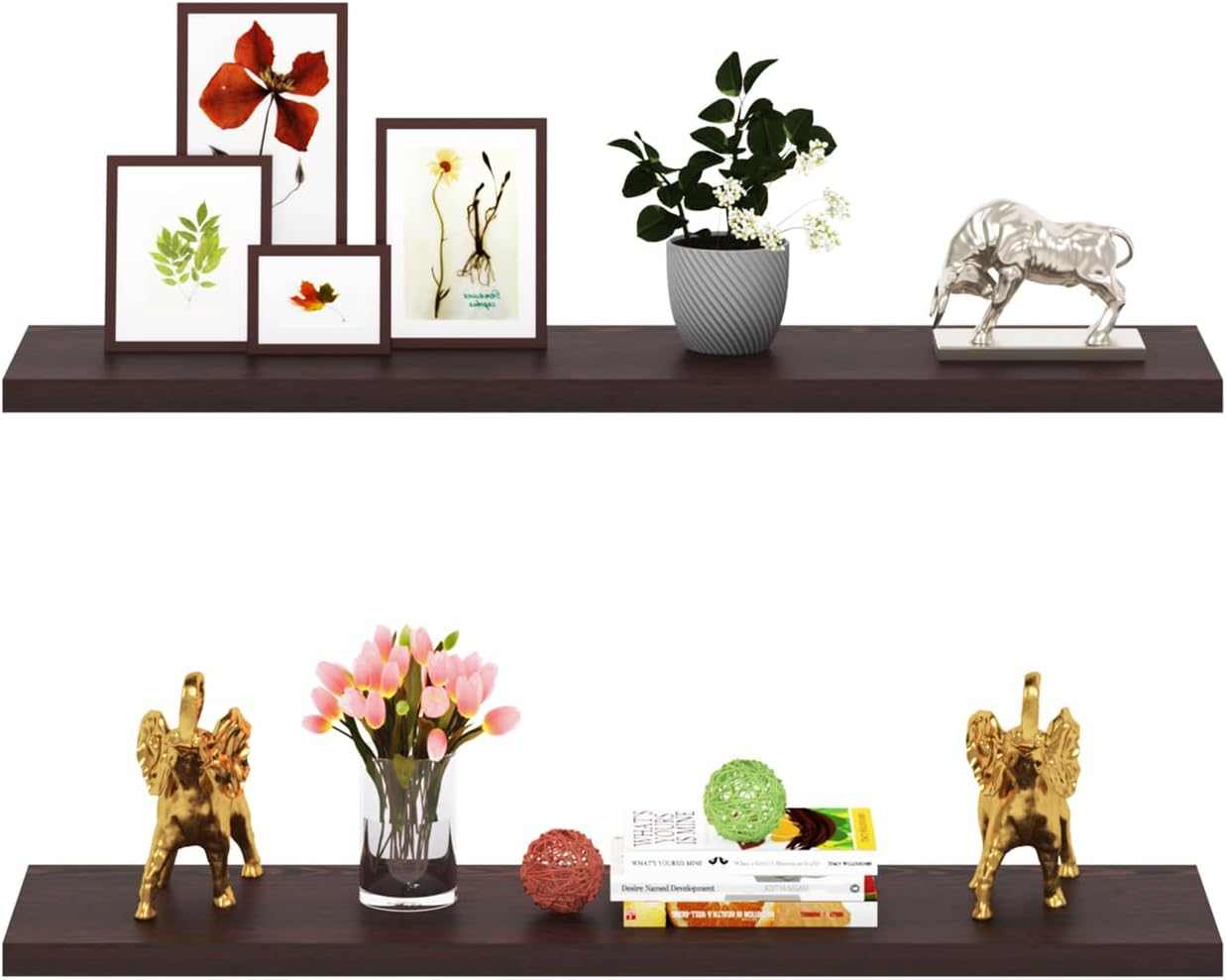 Madhuran MDF Wooden Wall Mounted Decorative Shelf Racks Tier 2 (Matte Finish, Wenge) / Decoration Items Library Living Room Kitchen Storage Bathroom Homeshower Organiser