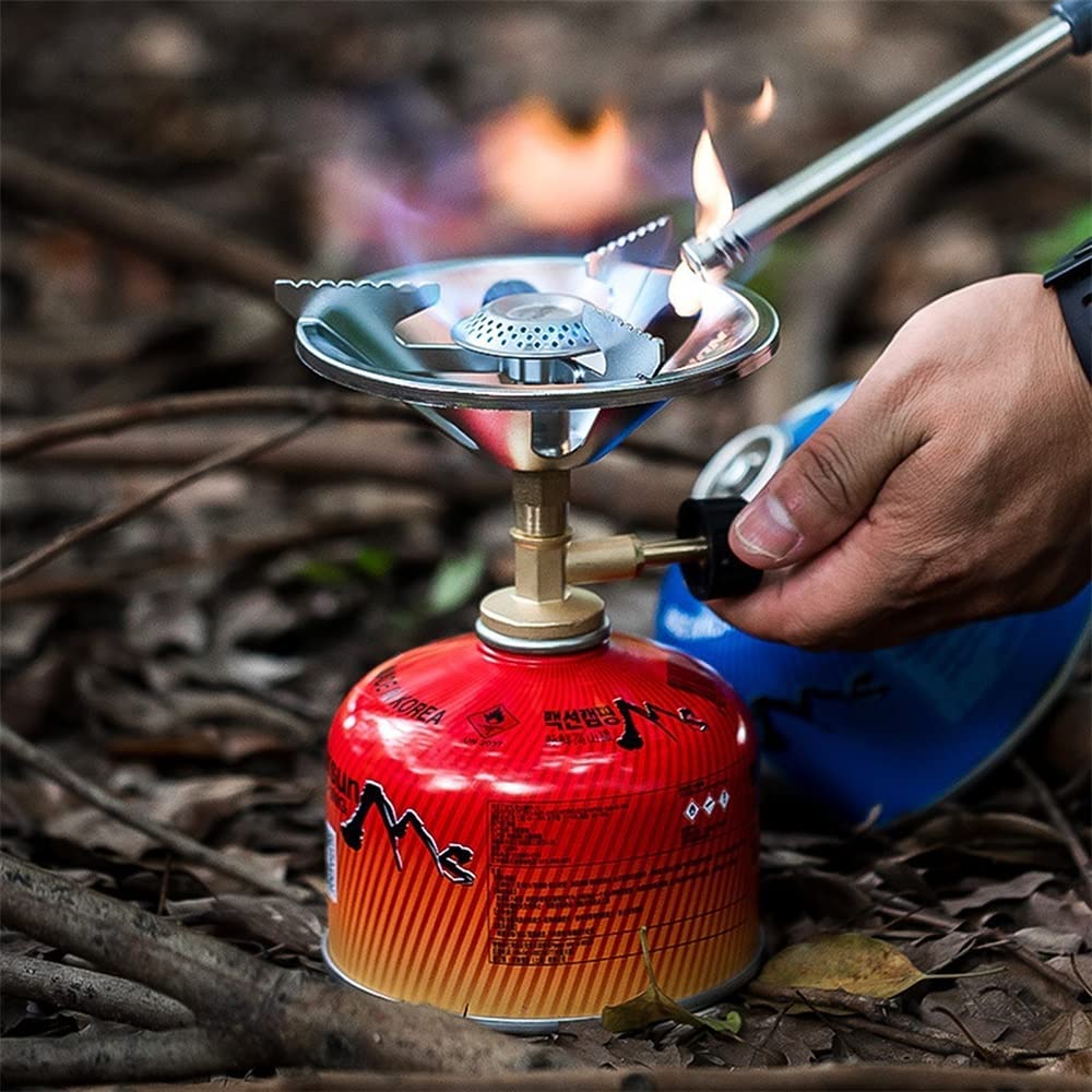 Réchaud de Camping, réchaud à gaz Coupe-Vent, réchaud à gaz extérieur, réchaud à gaz de Camping Portable Coupe-Vent avec Adaptateur convertisseur, allumage piezo, brûleur Monobloc