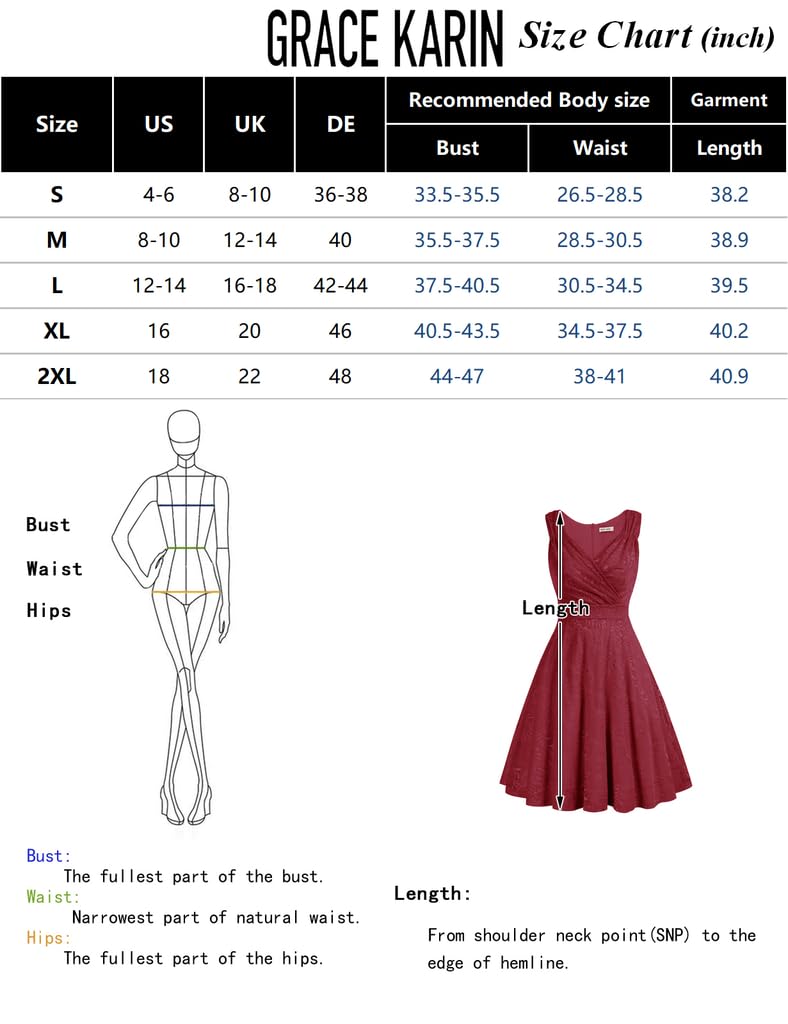 GRACE KARIN Abito da Donna in Pizzo Rockabilly Lunghezza al Ginocchio Stile retrò Vintage
