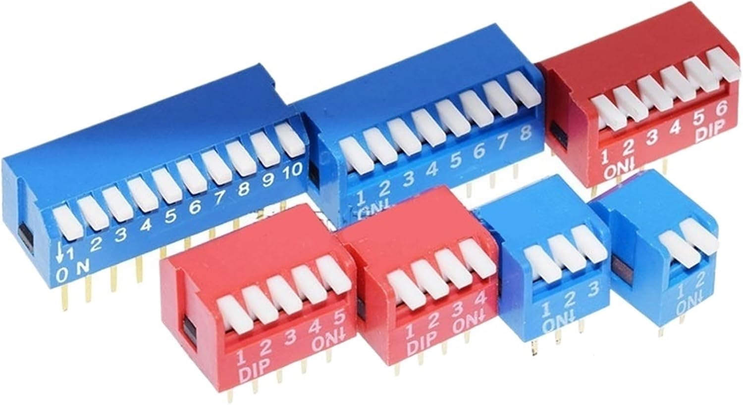 5PCS Piano type 2.54MM DIP switch DP 1P/2P/3P/4P/6P/8P/10P/12P bit 2.54mm DIP switch red/blue right angle side position(Blue,2P)