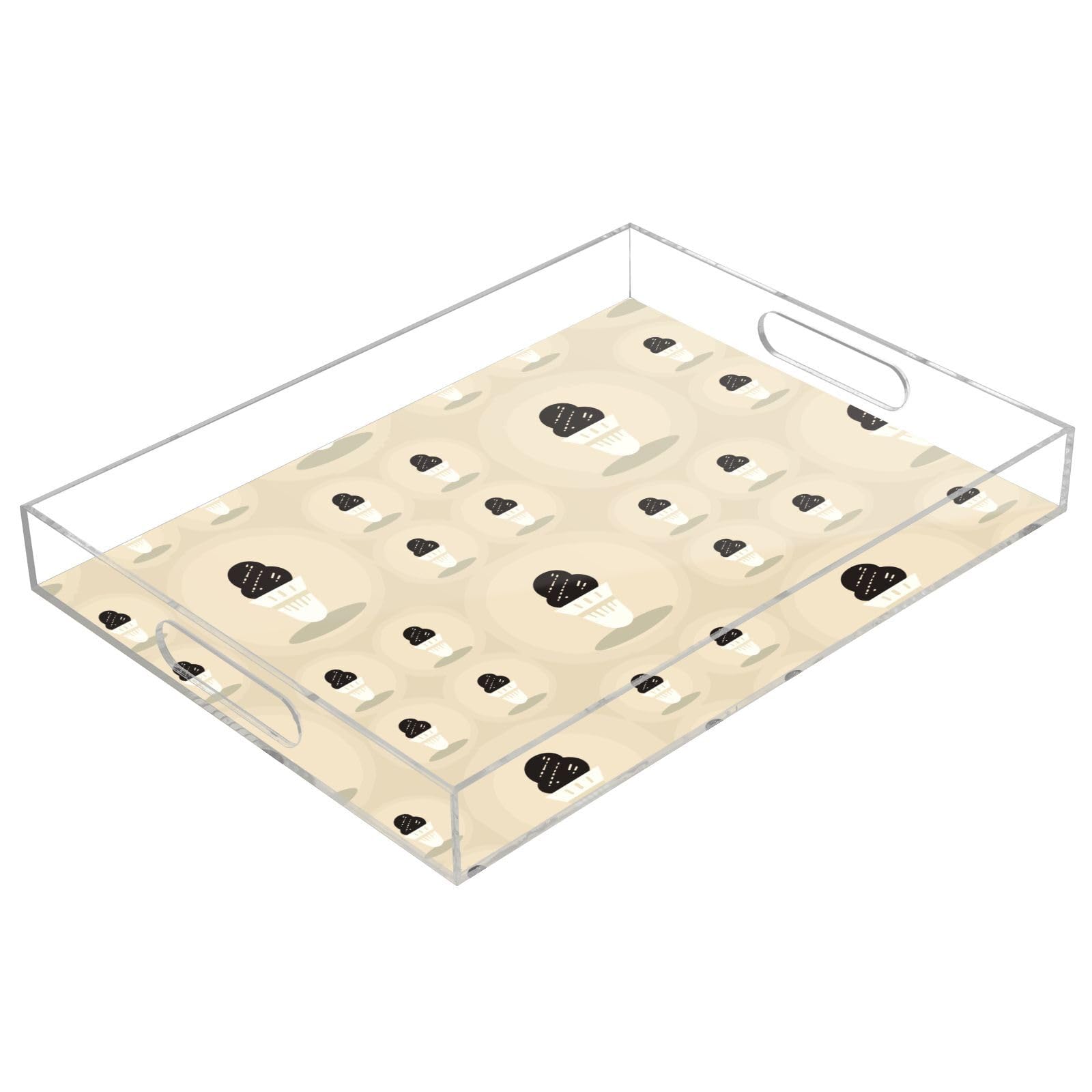 Bandeja acrílica rectangular transparente con asas para helado, bandeja de desayuno acrílica impermeable, bandeja para servir de 30,5 x 40,6 cm
