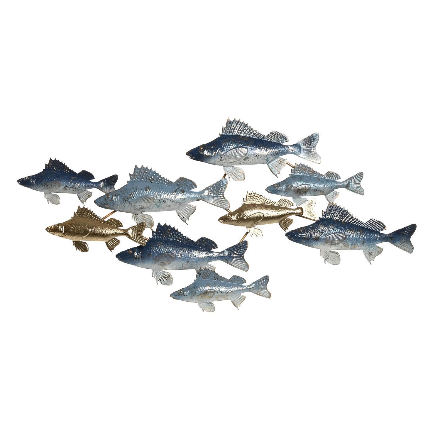 Déco murale poissons bleus en métal 118 cm ambiance océan