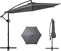 Shintenchi 10FT Offset Patio Umbrella with Tilt Crank & Cross Base - Cantilever Hanging Sunshade, Dark Gray