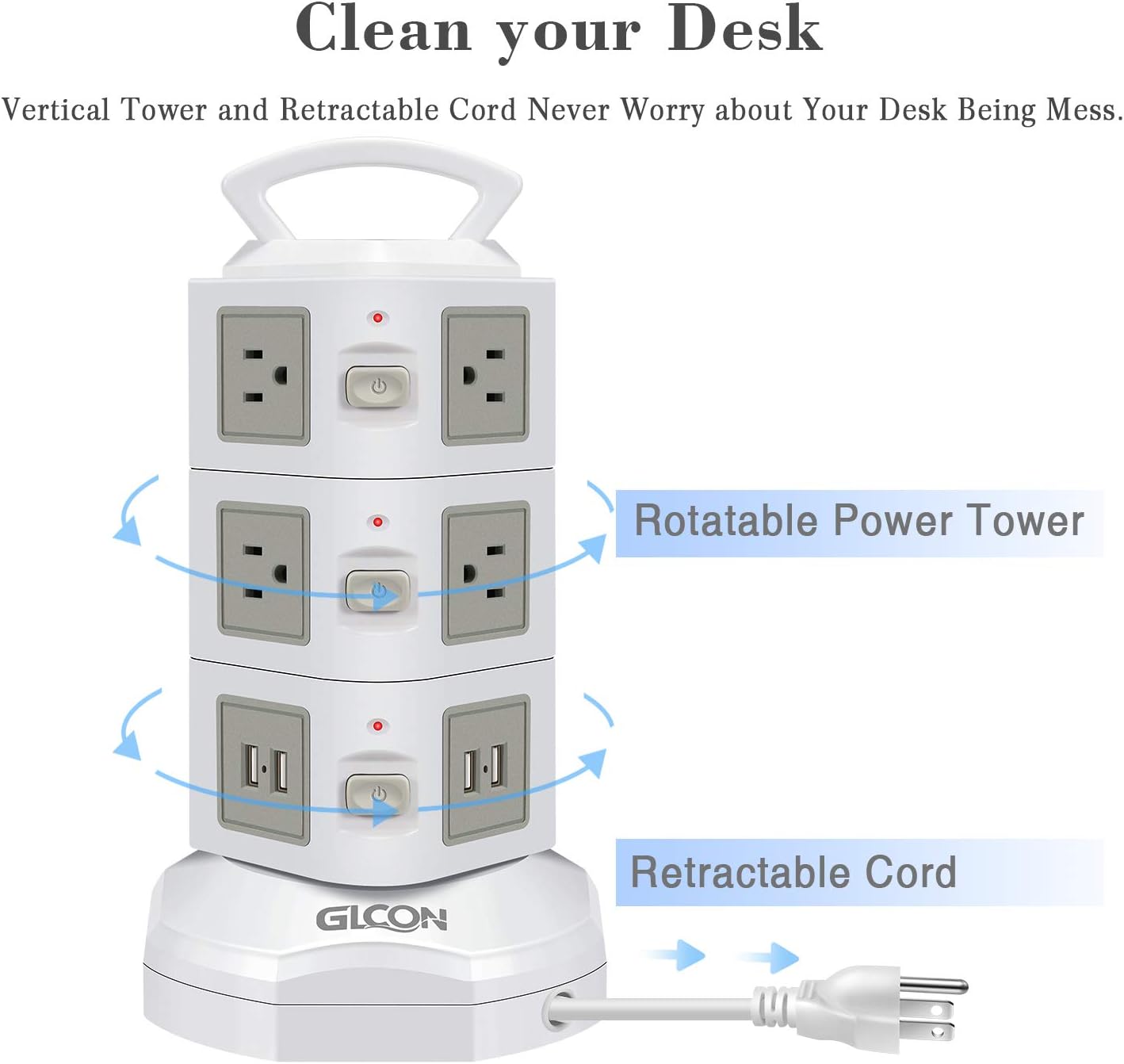 Promo 40% OFF Power Strip Surge Protector - GLCON Power Strip Tower with 4 USB Ports + 10 Outlet Plugs + 6ft Long Extension Cord - Universal Charging Station Vertical Socket for Electric Appliance Device (White) 🔥 Power Strip Surge Protector - GLCON Power Strip Tower with 4 USB Ports + 10 Outlet Plugs + 6ft Long Extension Cord - Universal Charging Station Vertical Socket for Electric Appliance Device (White)