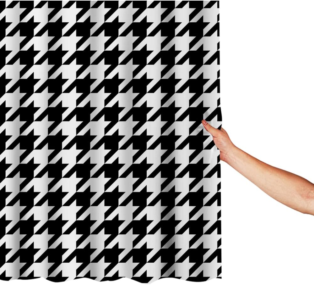 IBILIU Monochrome Houndstooth Shower Curtains for Bathroom 72X84 Inches,Classic Black and White Hound Tooth Geometric Polyester Fabric Shower Curtains with 12 Hooks