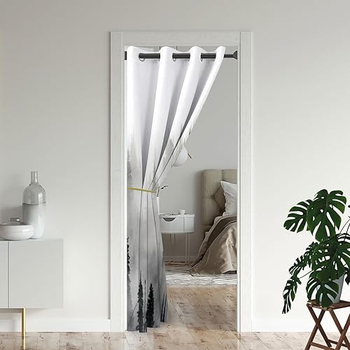 Miniatura 2 de Cortinas opacas para puerta de bosque brumoso para puertas, madera de pino natural, cortina opaca para armario de dormitorio de niños, con ojales,