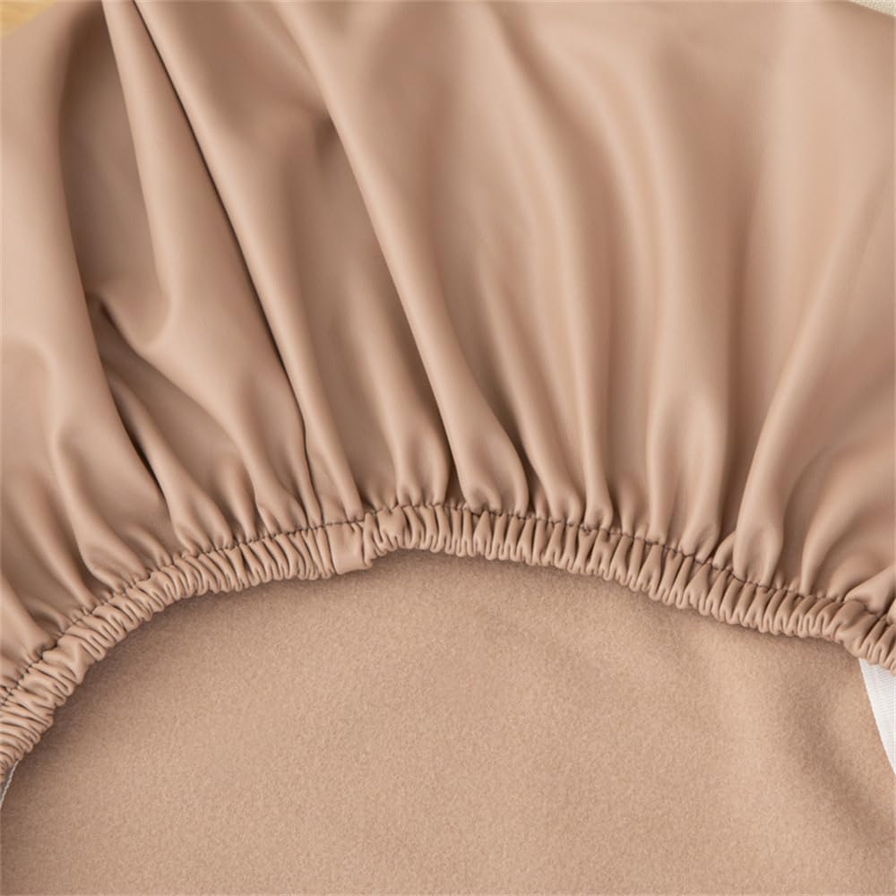 Waterproof Leather Chair Covers Set of 2 Stretchy and Washable Armchair Seat Slipcovers for Outdoor Bar Club Office Sofa Chair (Beige)