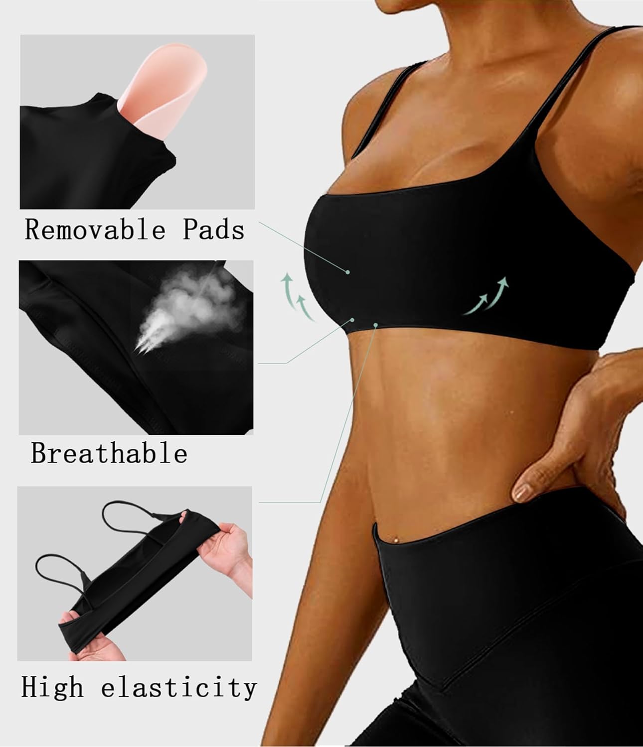 Comper Women's Sports Bra with Thin Straps Stretchy Wirefree Workout Bras Lightweight Workouts Bralette with Removable Pads - Image 5