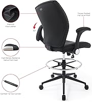 Vista 7 de Ergonomic Adjustable Drafting Chair Extra Tall Office Stool for Standing Desk, Mid Back Faux Leather Counter Height Comfortable Bar High Roll Tilt