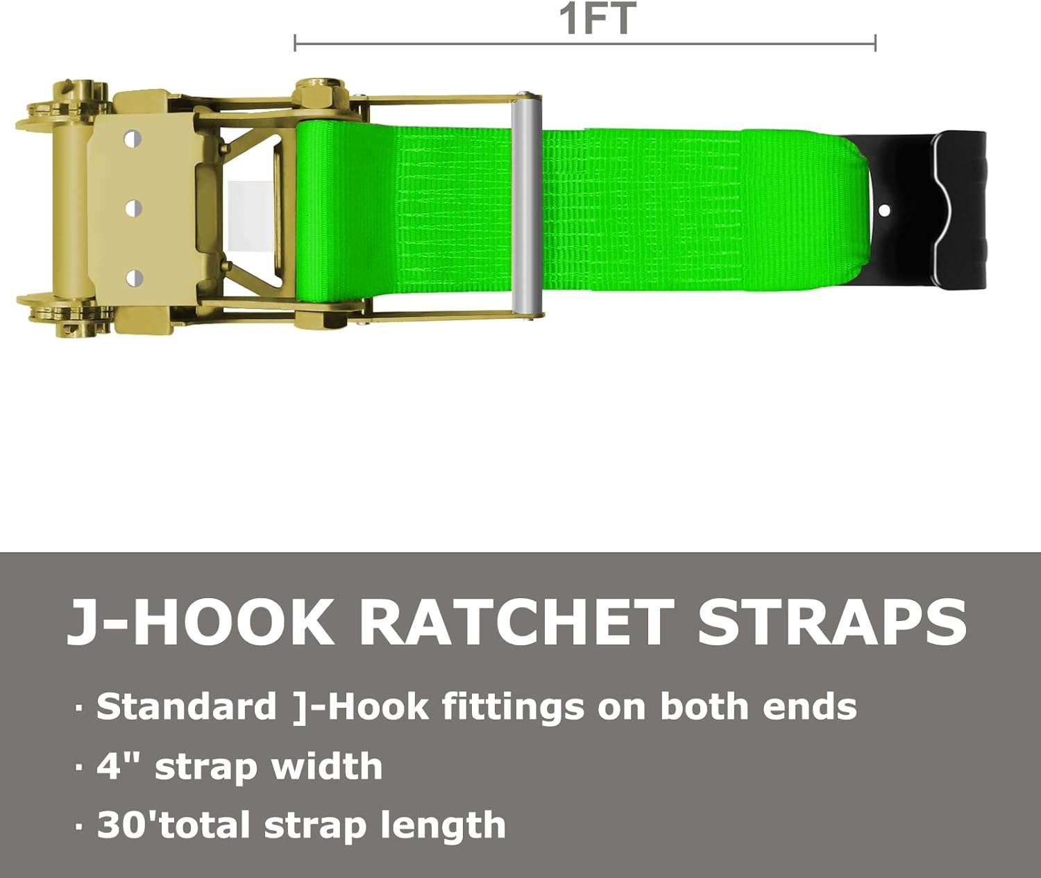 2 Pack 4 inch Ratchet Flat Hook Heavy Duty Green x12 inch(No Strap), Compatible with 4 inch Winch Straps for Flatbed Trailer