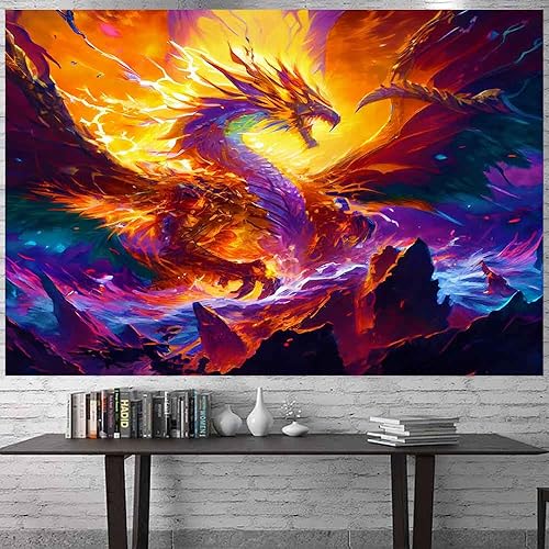 Aidatain Tapiz de dragón de fantasía gótico, tapiz de pared medieval de dragón, tamaño 93 pulgadas de largo x 71 pulgadas de ancho, tapiz de playa,