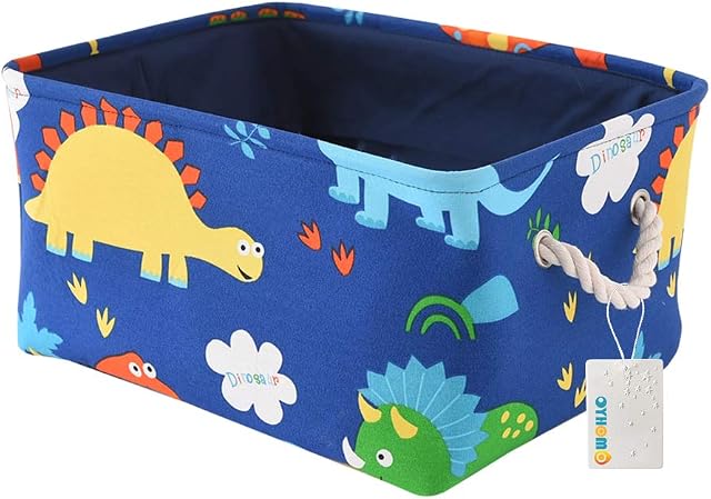 OYHOMO Collapsible Storage Basket Dinosaur Rectangular Storage Box Thickened Canvas Fabric Storage Bin Organizer with Handles, Medium