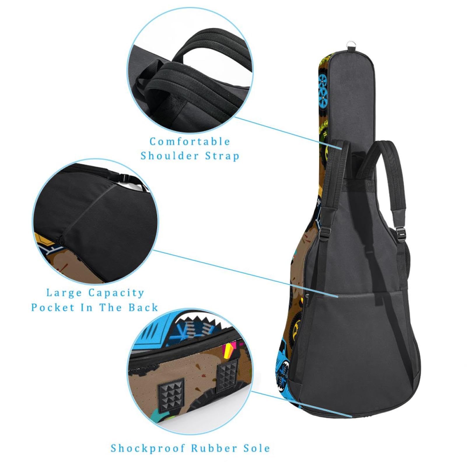 Torba na gitarę akustyczną wodoodporny plecak na gitarę grubo miękko wyściełany samochód klasyczna obudowa na gitarę, wielobarwny, 42.9x16.9x4.7 in, Organizer do torby