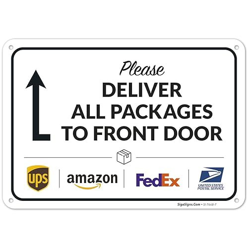 Vista 143 de Cartel de entrega del paquete, letrero de instrucciones de entrega, 10 x 7 pulgadas, aluminio 040 libre de óxido, resistente a la decoloración