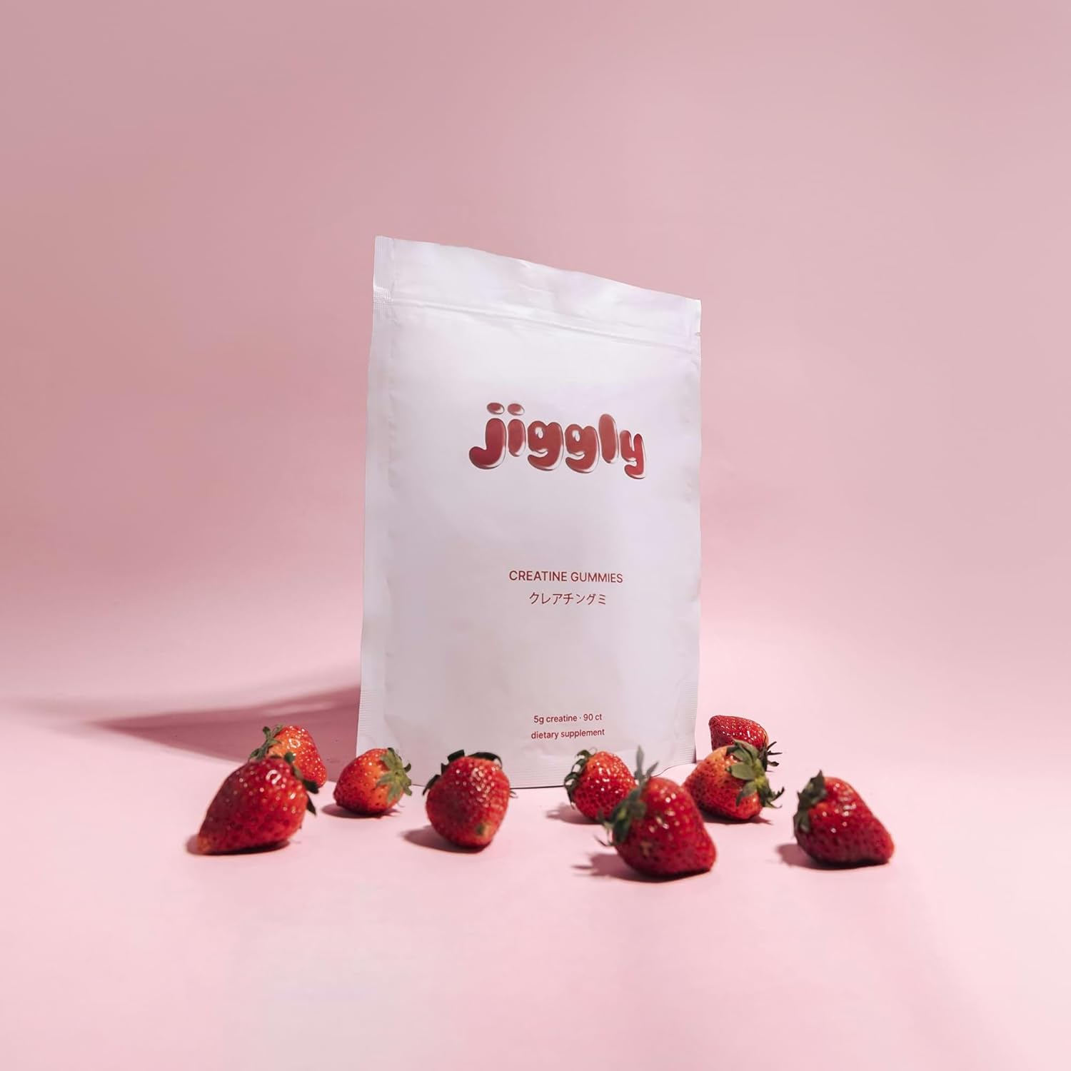 Jiggly Creatine Monohydrate Gummies for Men & Women, Boost Focus, Strength, and Endurance, Anti-Melting Formula, Vegan, Gluten-Free, Non-GMO, 5g of Creatine per Serving (Natural Strawberry, 90 ct)