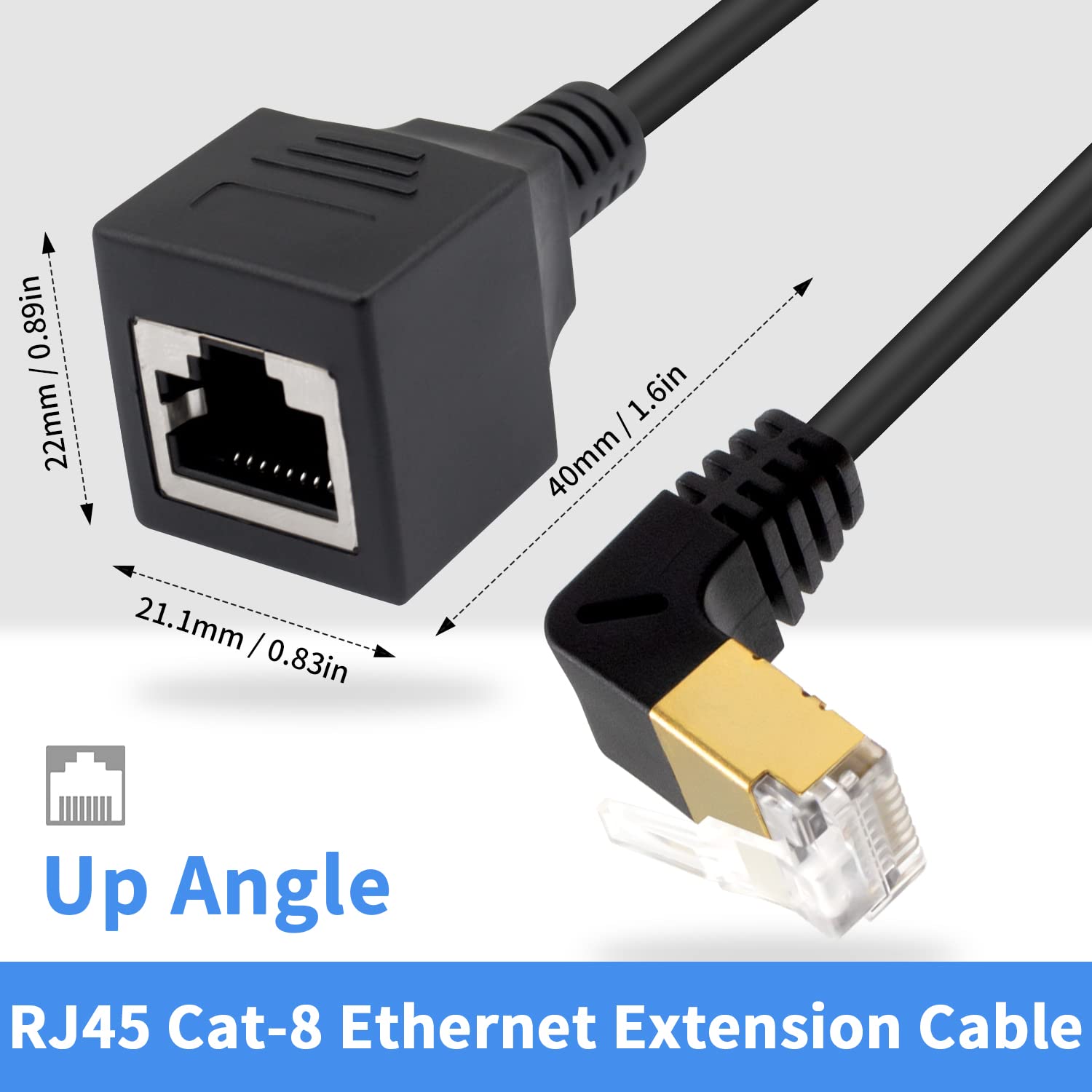 Duttek Câble Ethernet Cat8, 40 Gbit/s, 2000 MHz, RJ45 vers le haut mâle vers femelle, câble Ethernet RJ45, 8P8C, connecteur de câble réseau pour ordinateur portable, commutateur, PC de bureau, 0,5 m