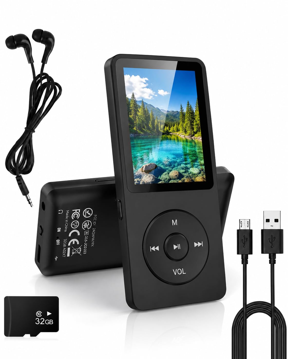 32 GB Lettore MP3 Bluetooth 5.3 con display TFT a colori da 1,8" con cuffie, radio, e-book, registrazione, supporto fino a 128 GB, nero
