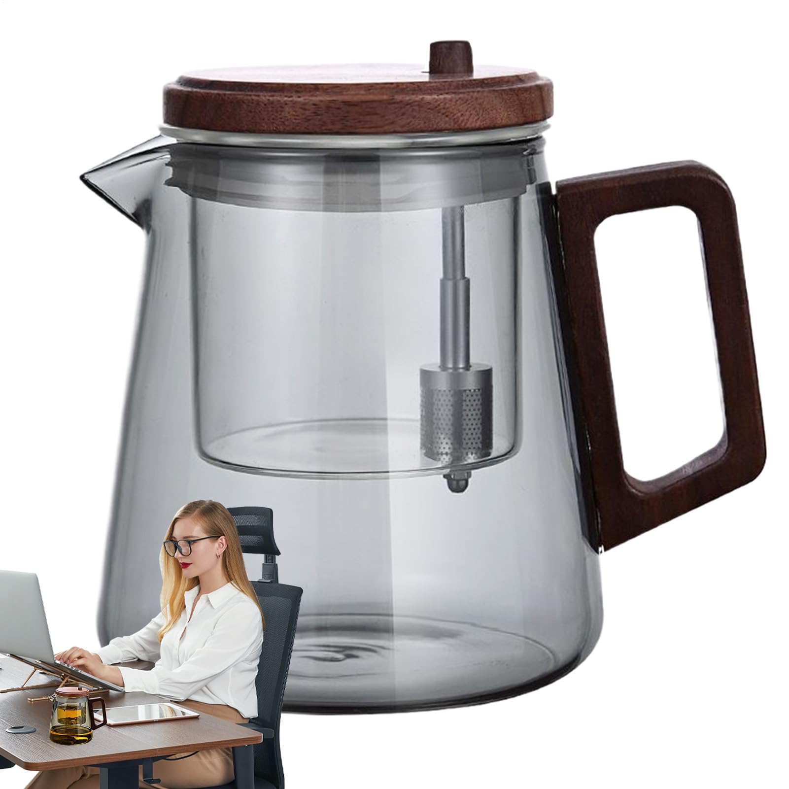 Théière en verre borosilicate de haute qualité avec finitions en bois authentique