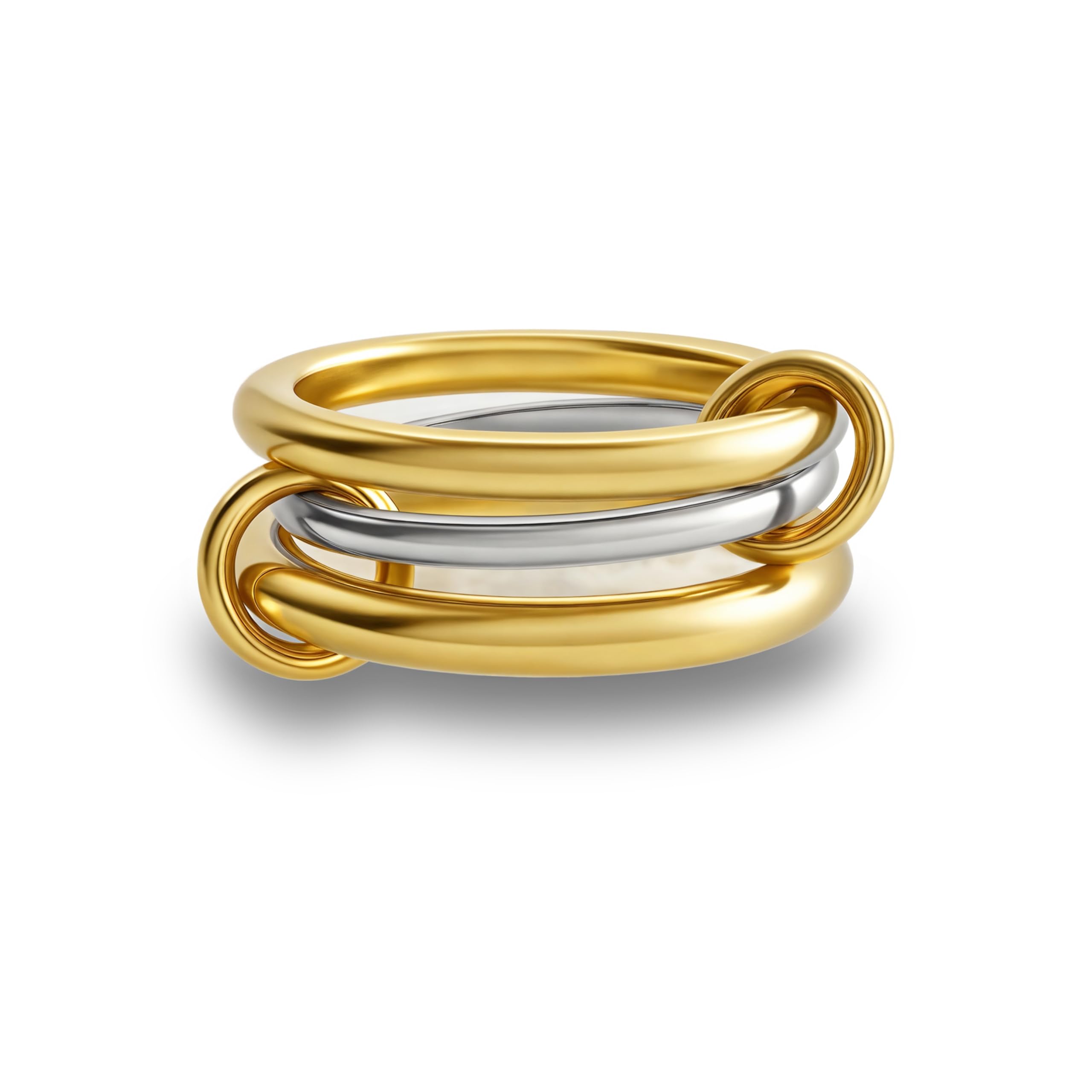 Stackable Rings for Women Non Tarnish,Dainty 18k Gold Plated CZ Cubic Zirconia Rings,Silver and Gold Rings Set,Multi-Link Connected Rings