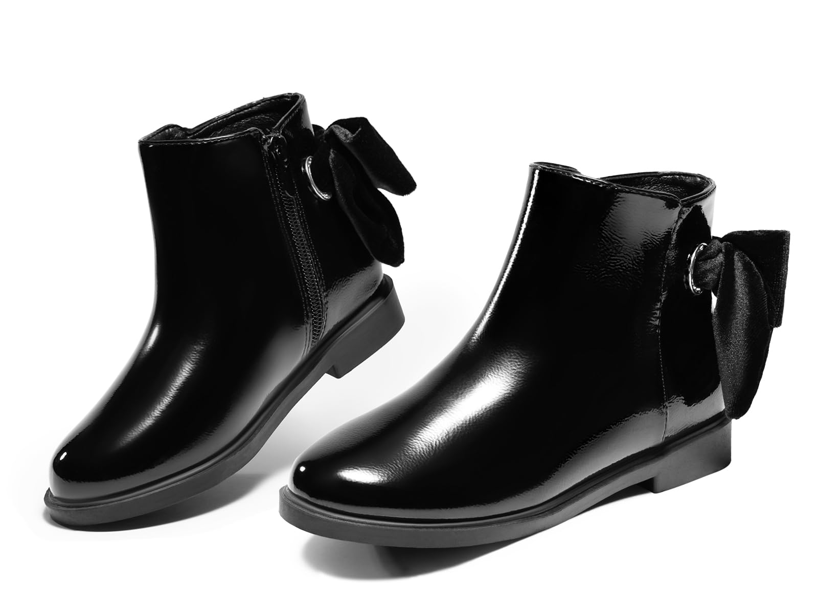 Coutgo Girls Ankle Boots Kids Bow Chunky Low Heel Side Zipper Dress Booties Fashion Fall Shoes