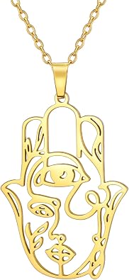 Hamsa Hand of Fatima Evil Eye Necklace for Women Abstract Face Pendants Jewish Female Protection Amulet Symbol Jewelry Women Men