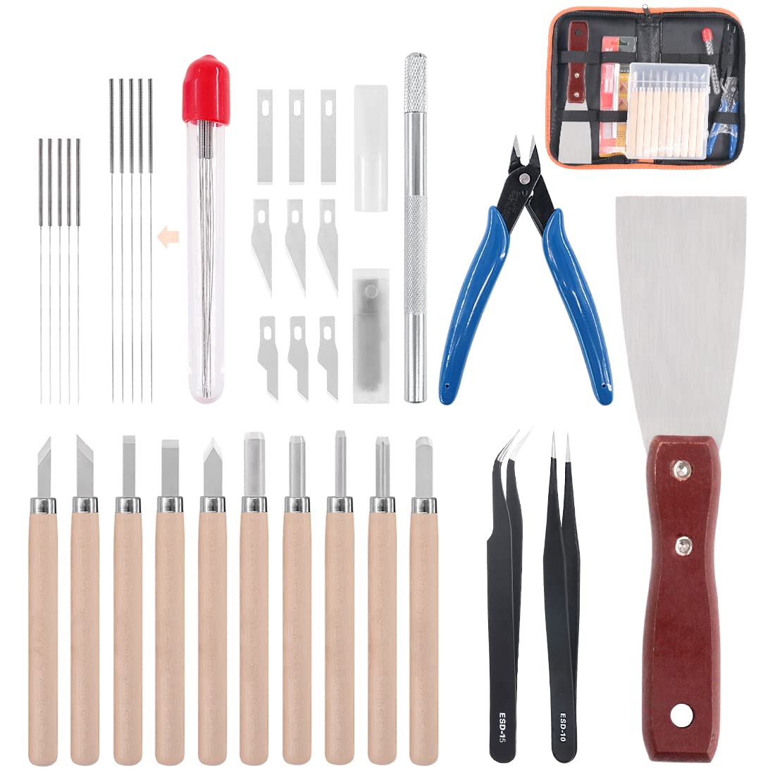 Rustark Kit d'accessoires pour imprimante 3D de 34 pièces - Aiguilles de nettoyage, pinces, pinces, écarteurs, couteaux de netto