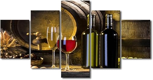 Vista 128 de Imágenes de pared para sala de estar, pintura de copa de vino tinto, bebidas alcohólicas, 5 paneles, lienzo, arte de pared, pósteres e impresiones
