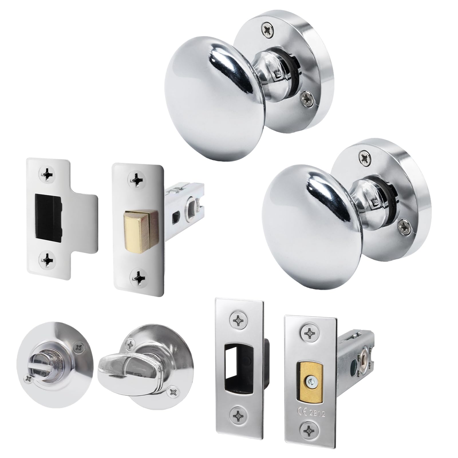 EAI Polished Chrome Door Knobs with Latch and Deadbolt, 1 Pack - Victorian โ image 1