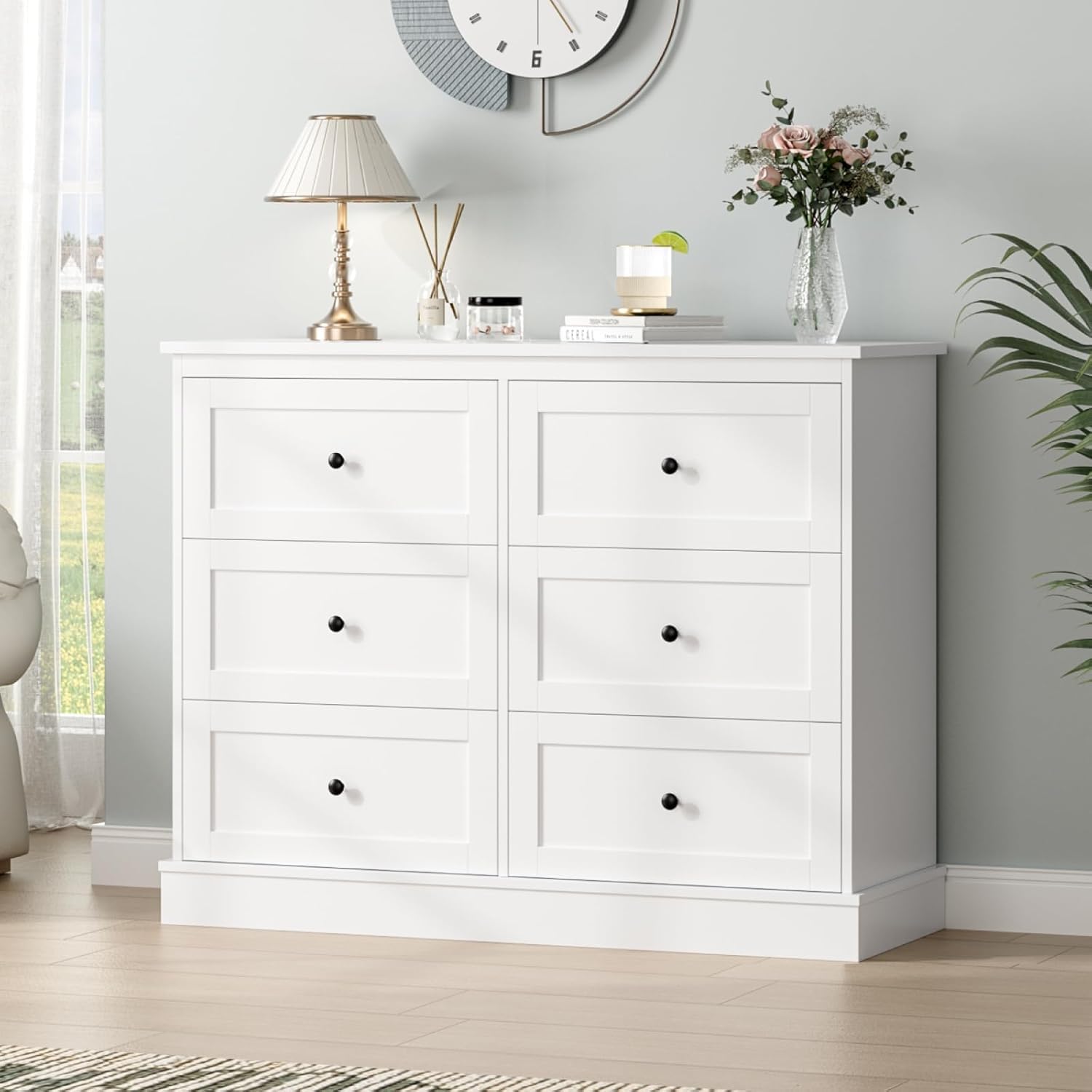 Home & Goods International 6-Drawer Chest of Drawers - Versatile Storage Cabinet for Bedroom, Living Room, Study, Hallway & TV Unit (White, 36"x16"x35" Inch)-image-30