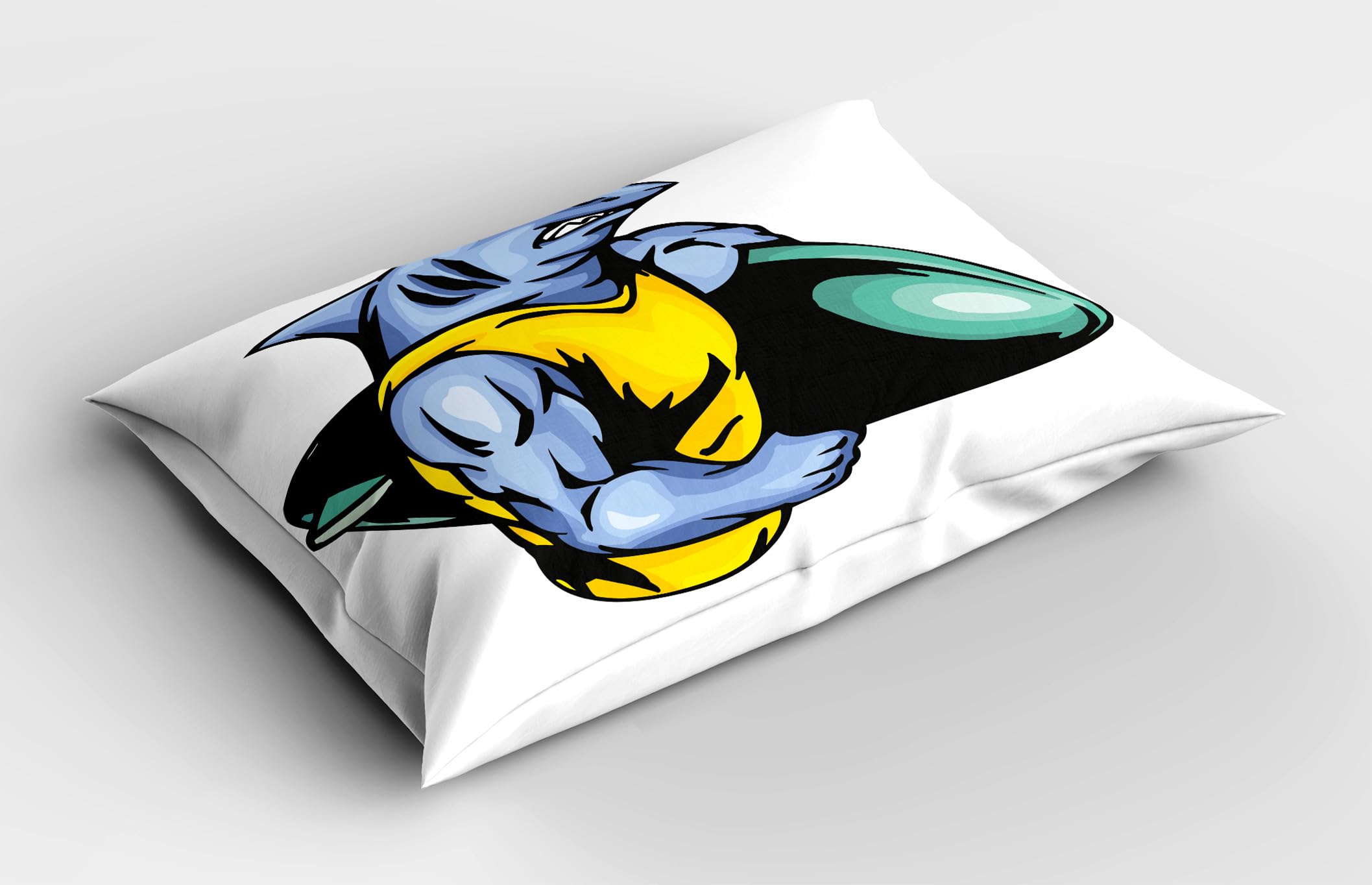 Ambesonne Shark Pillow Sham Set of 2, Grumpy Surfer Animal Muscled Body Exotic Sports Mascot Cartoon, Quality Microfiber Bedding Item for All Seasons, 30