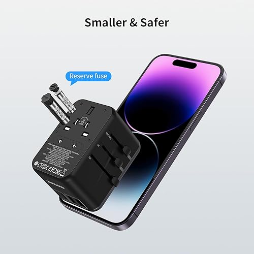 Miniatura 9 de MOMAX Adaptador de viaje universal adaptador de enchufe de viaje GaN de 65 W con enchufes UKEUAUUS cargador adaptador internacional 3USB-C PD y