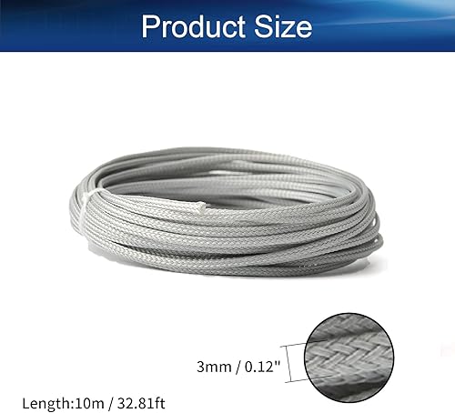 Vista 32 de Bettomshin 1 funda de organización de cables de 32.8 pies (32.8 ft) de ancho, protector de cable gris PET de 3/8 pulgadas de ancho, tubo de telar