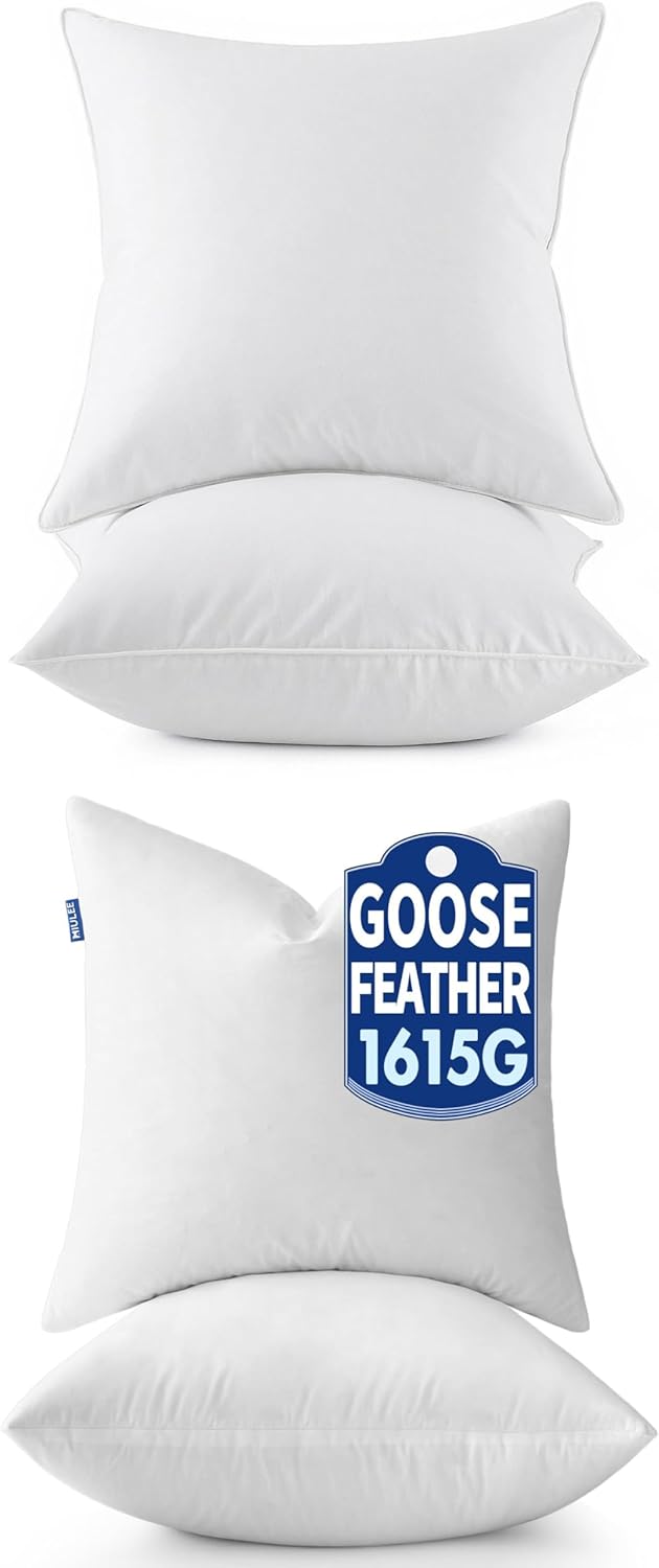 MIULEE 26x26 Euro Pillow Inserts, Pack of 2 Down Feather Premium Throw Pillows Bundle Goose Feather Down Pillows with 100% Cotton Cover for Bed Couch Living Room Sofa