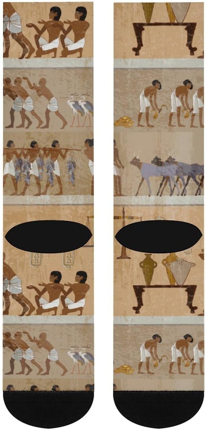 Ancient Egypt Frescoes Knee High Socks Athletic Long Stockings Sport Casual Crew Tube Sock Boot 46cm