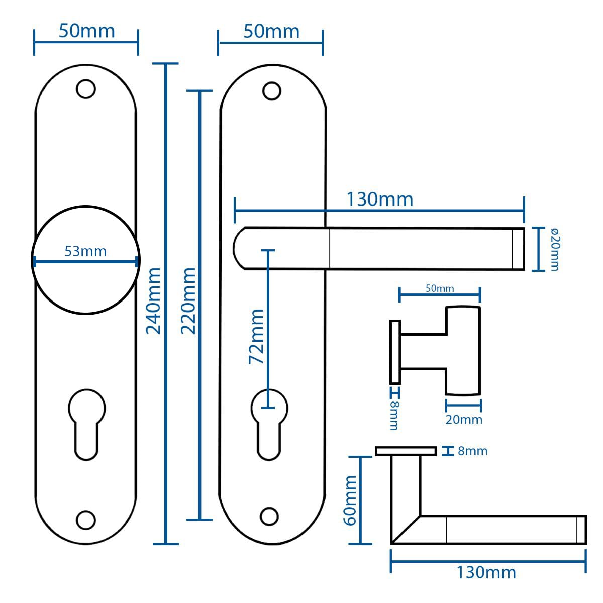 MS Beschläge Stainless Steel Long Plate Door Fitting, Door Handle Münster, Handle Set for Room Door Toilet - Image 3