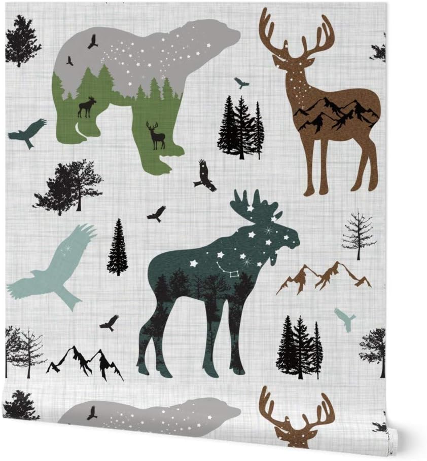 Peel & Stick Wallpaper Swatch - Arctic Woodland Animals Forest Alaska Mountains Adventure Bear Moose Custom Removable Wallpaper by Spoonflower