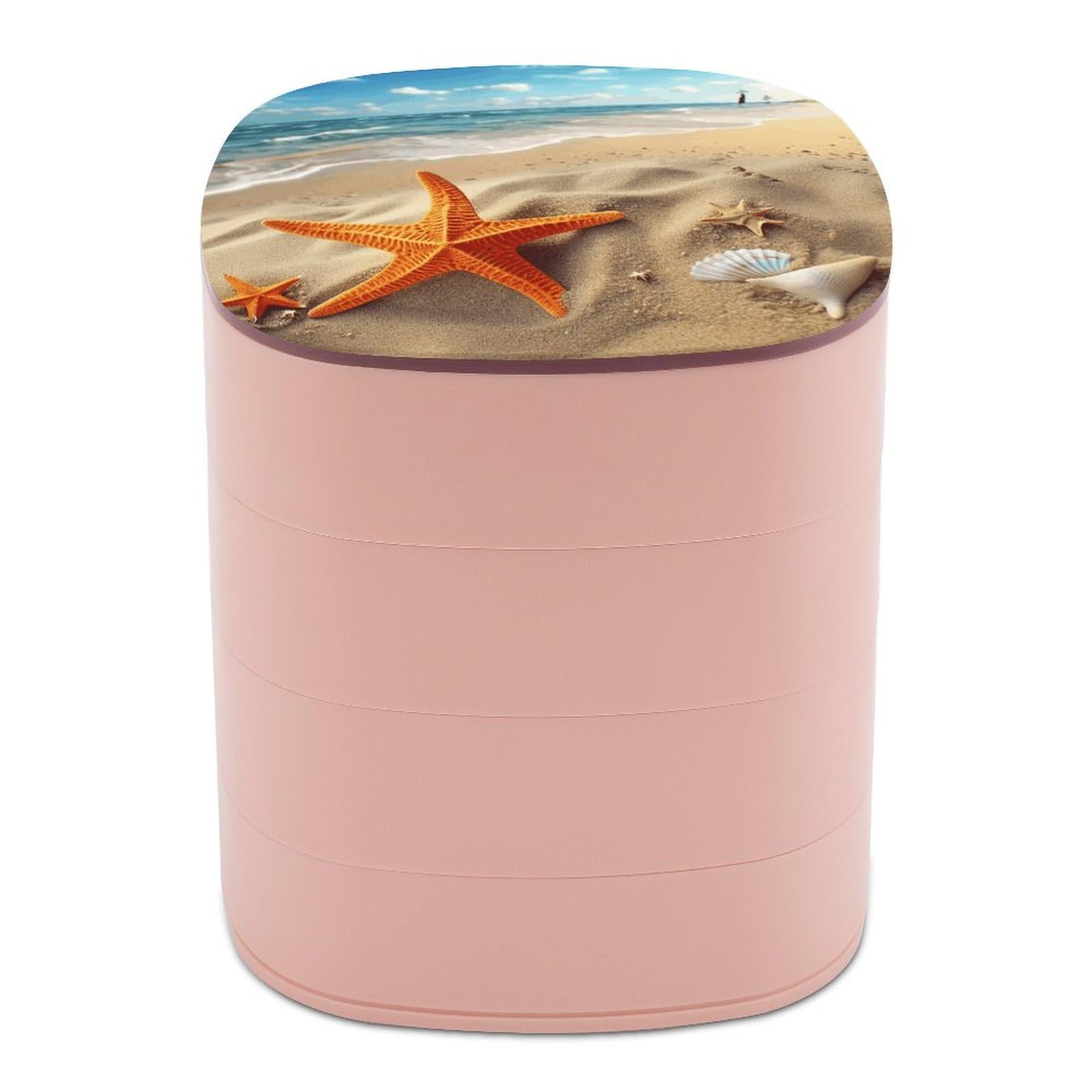 VstaDank 360° Rotating Sea Beach Starfish Jewelry Box, Multi-Layer Large Capacity Jewelry Organizer for Earrings Necklaces Rings, Dustproof Desktop Storage Case for Women