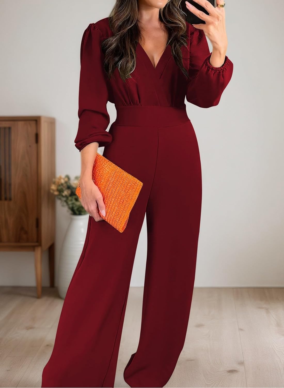 Pink Queen 2026 Jumpsuits for Women Dressy Long Sleeve V Neck Wide-Leg Romper Business Casual Outfits - Image 2