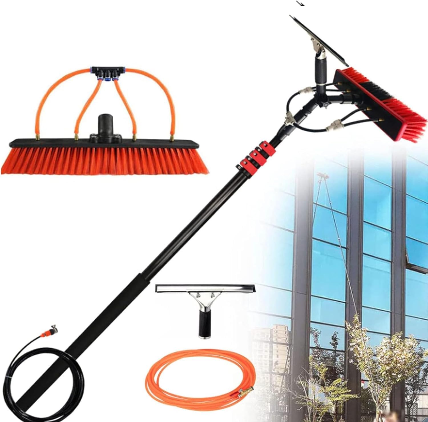 Kit de poteau alimenté en eau avec brosse de nettoyage de panneau solaire et raclette