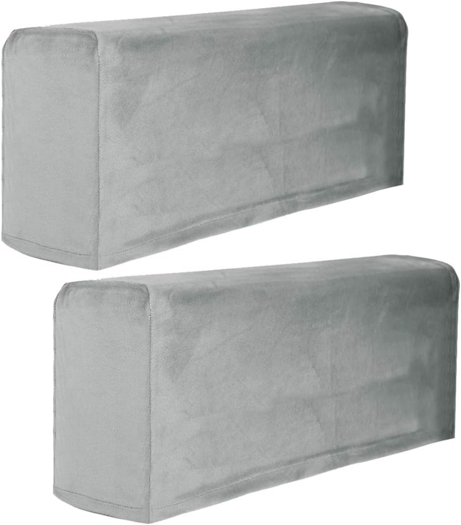 BESPORTBLE Grey Sofa armrest Towel Stretch Fabric Armrest Covers Anti Slip Furniture Protector Armchair Slipcovers for Recliner Sofa for Couch Car Console 2pcs Elastic Cover