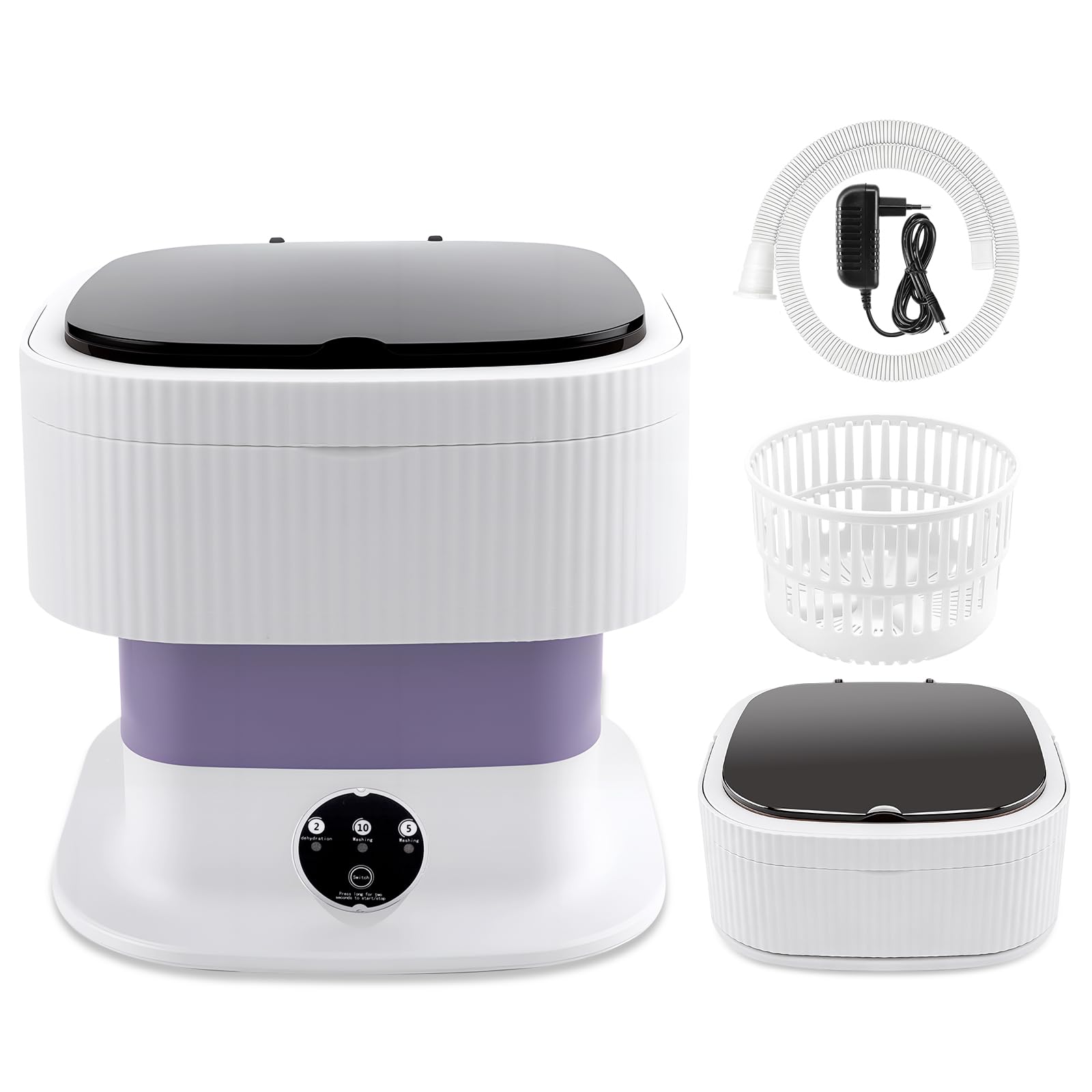 Mini Machine à Laver Portable 10L Pliable Lave Linge Compact | 3 Modes de Nettoyage & Panier D'essorage Amovible, Classe Énergétique E pour Appartements, Dortoirs, Camping & Voyages