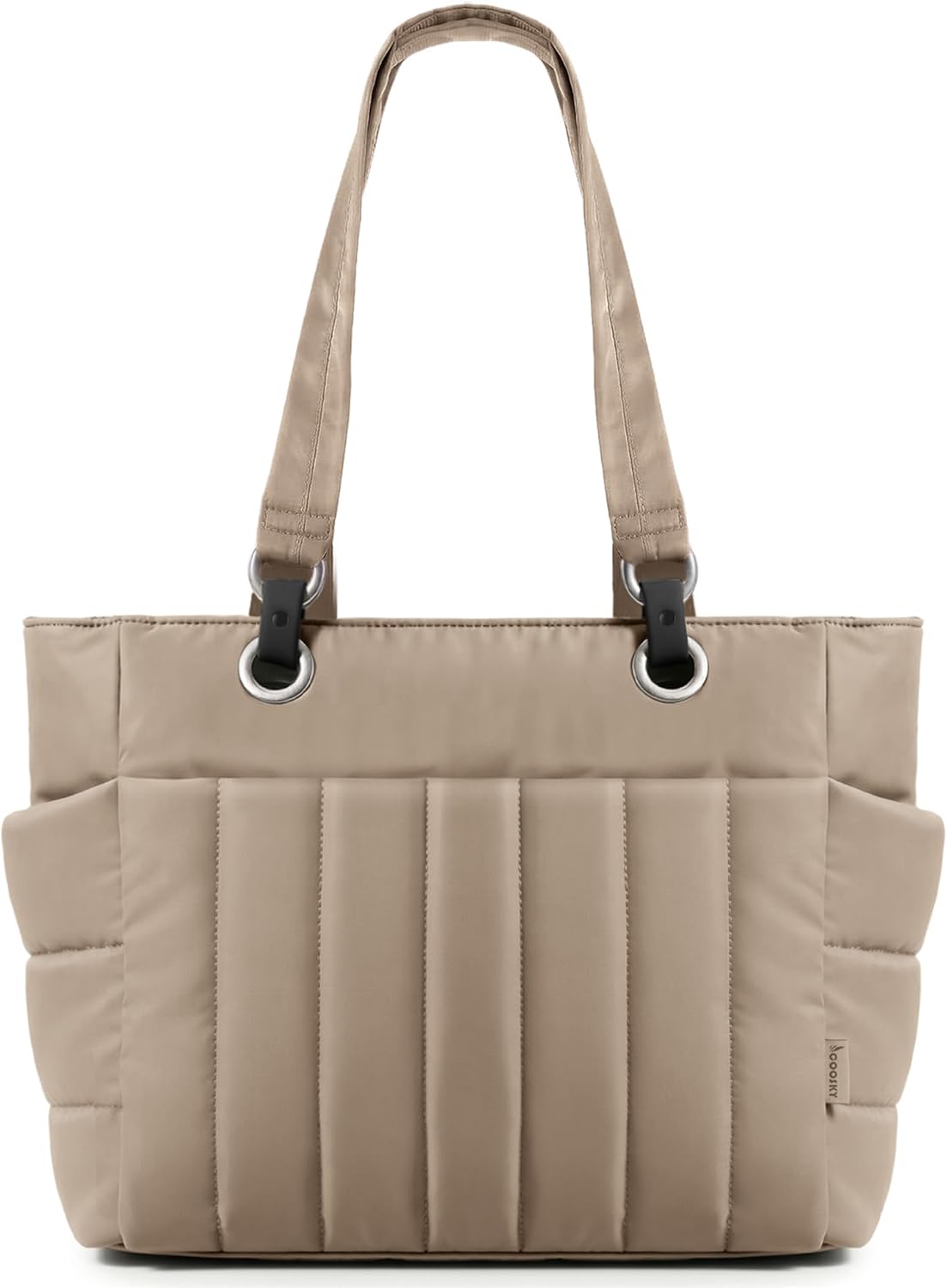 COOSKY Puffer Tote Bag for Women, Quilted Work Handbag with 40 OZ Tumbler Holder, Cute Lightweight Shoulder Everyday Bag