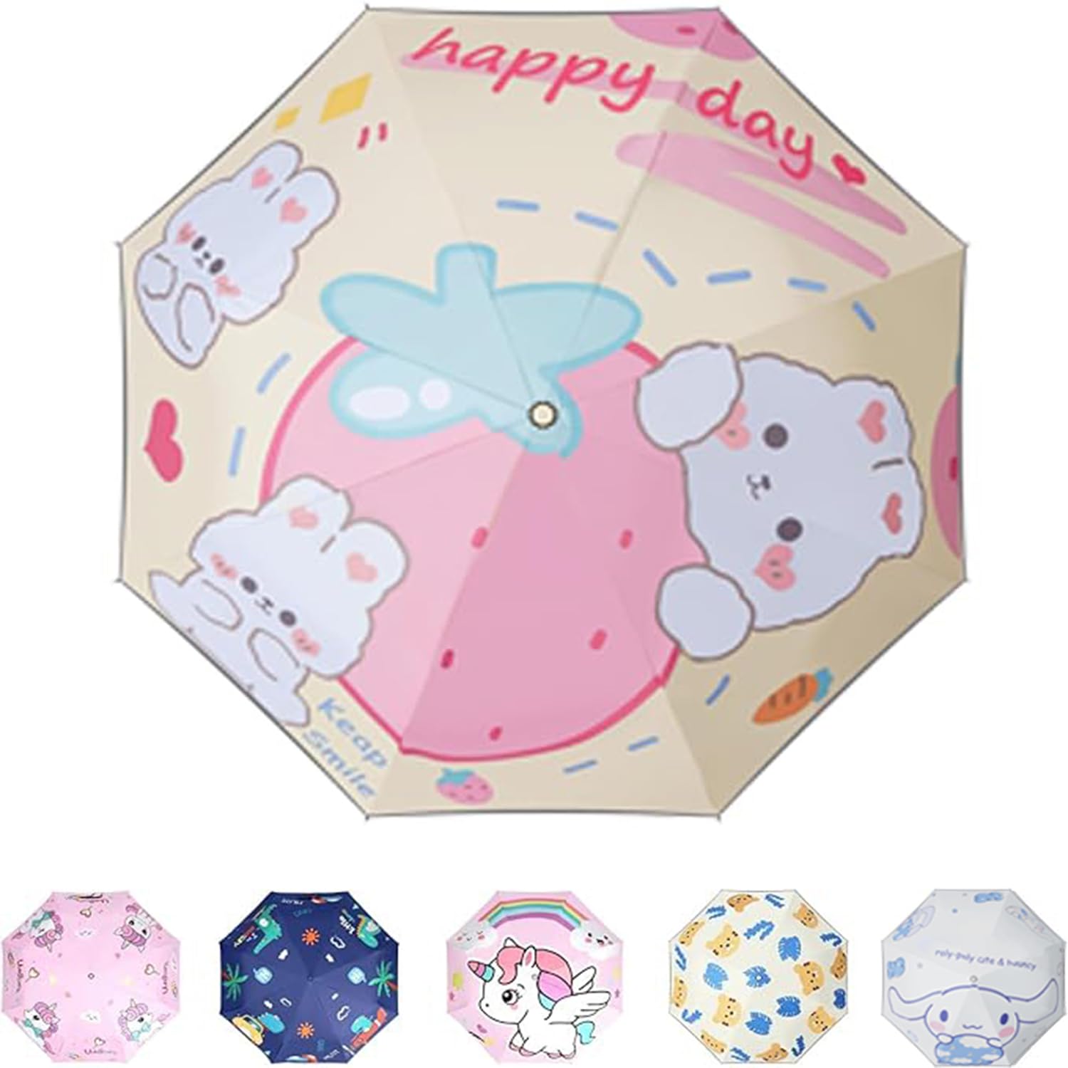 Automatic Kids Umbrella, Folding Telescopic Toddler Umbrella for girls & boys, UV/Sun Protection - Strong and Portable - Compact, Durable, Lightweight Cute Kitty Brolly