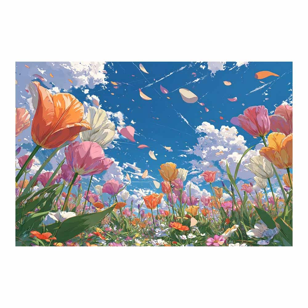 Hoqiu Multicolor Flowers Wall Art Anime Tulip Field Pictures, Print Canvas Poster Decor For Living Room, Bathroom Canvas Art, For Bedroom Home Decoration.(Multicolor)-30X40cm Unframed