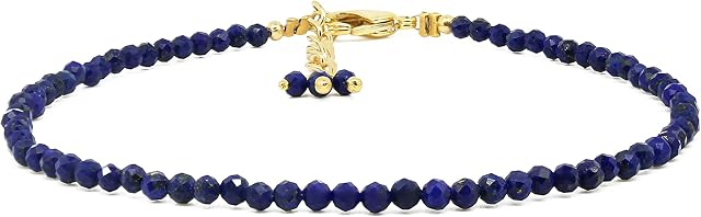 Gempires Natural Lapis Lazuli Beads Bracelet, Round Beaded Bracelet, Healing Stone, Gemstone Jewelry 7+1 inch Gold Plated With Adjutsable Chain (Lapis Lazuli (Gold Plated))