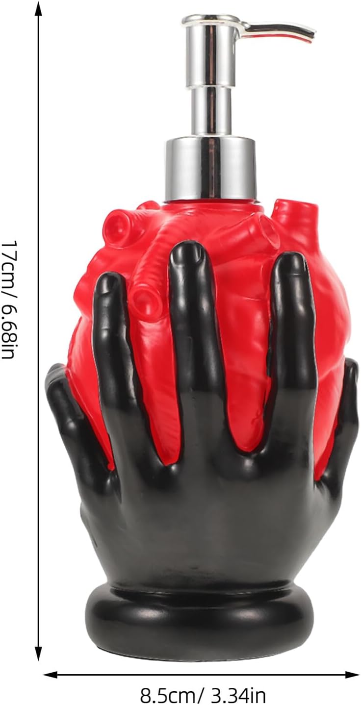 OSALADI Heart-Shaped Soap Dispenser Bottle, Refillable Liquid Soap Pump with Hand-held Design, Black Bathroom Accessory for Halloween Spooky Sink and Haunted House Decor