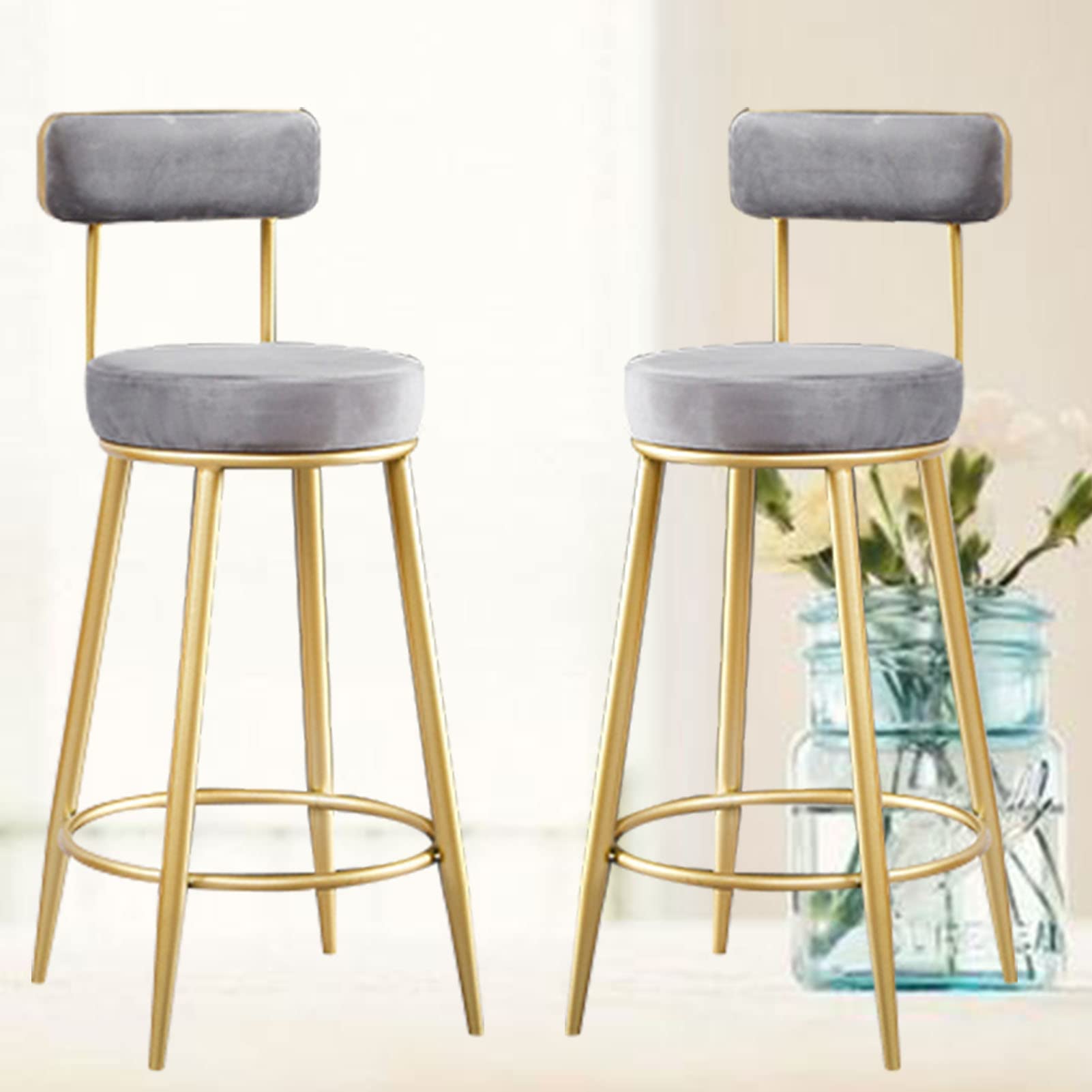 Tabourets de bar en velours lot de 2 chaises de comptoir scandinaves avec dossier