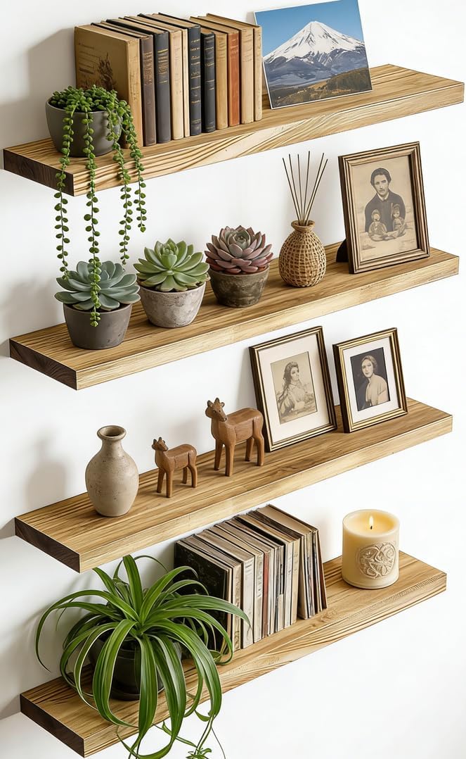 Light Wood Floating Shelves For Wall Shelves For Bedroom, 17 Inch Set Of 4