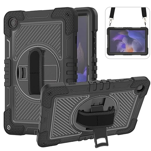 YOUULAR Capa para tablet Samsung Galaxy Tab A9+ SM-X210, SM-X215, SM-X216B 11 polegadas, capa à prova de choque com suporte giratório de 360° e alça de pulso, alça de ombro completamente preta