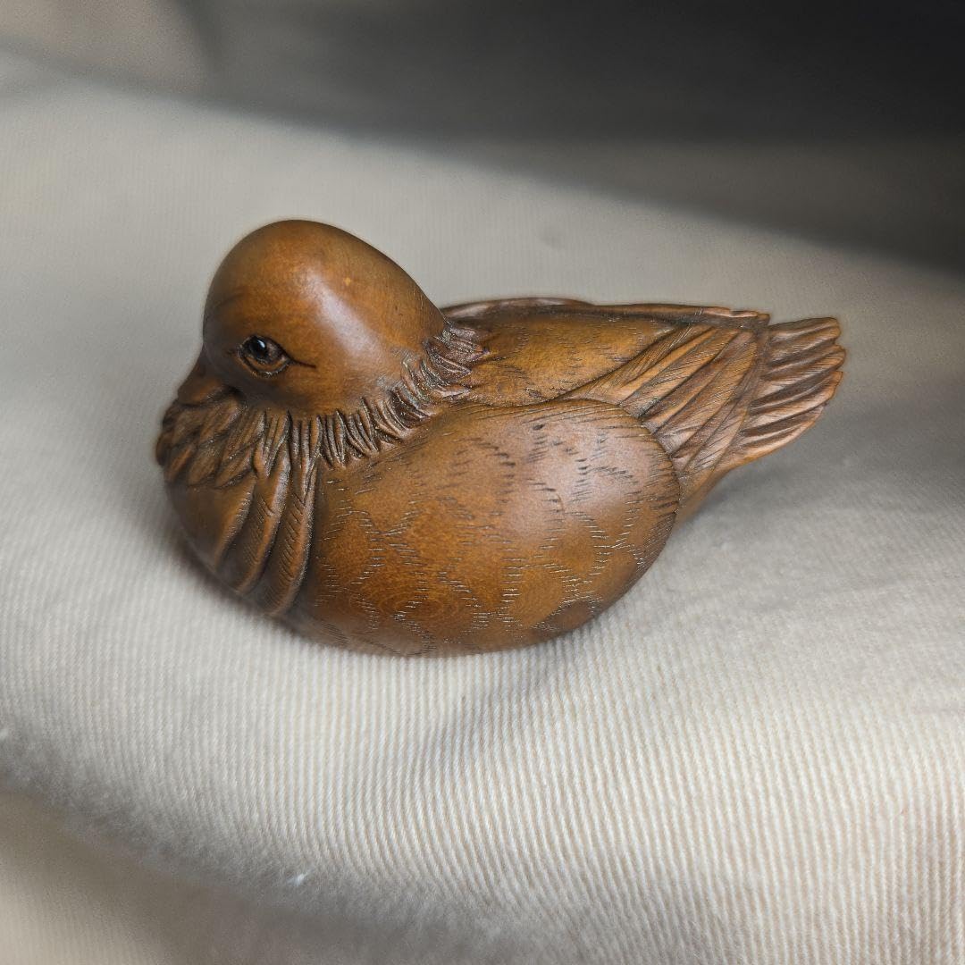 縁起物 天然木 子鴨 カルガモ 鳥 木彫り置物 カモ 鴨 小鴨 水鳥 バード